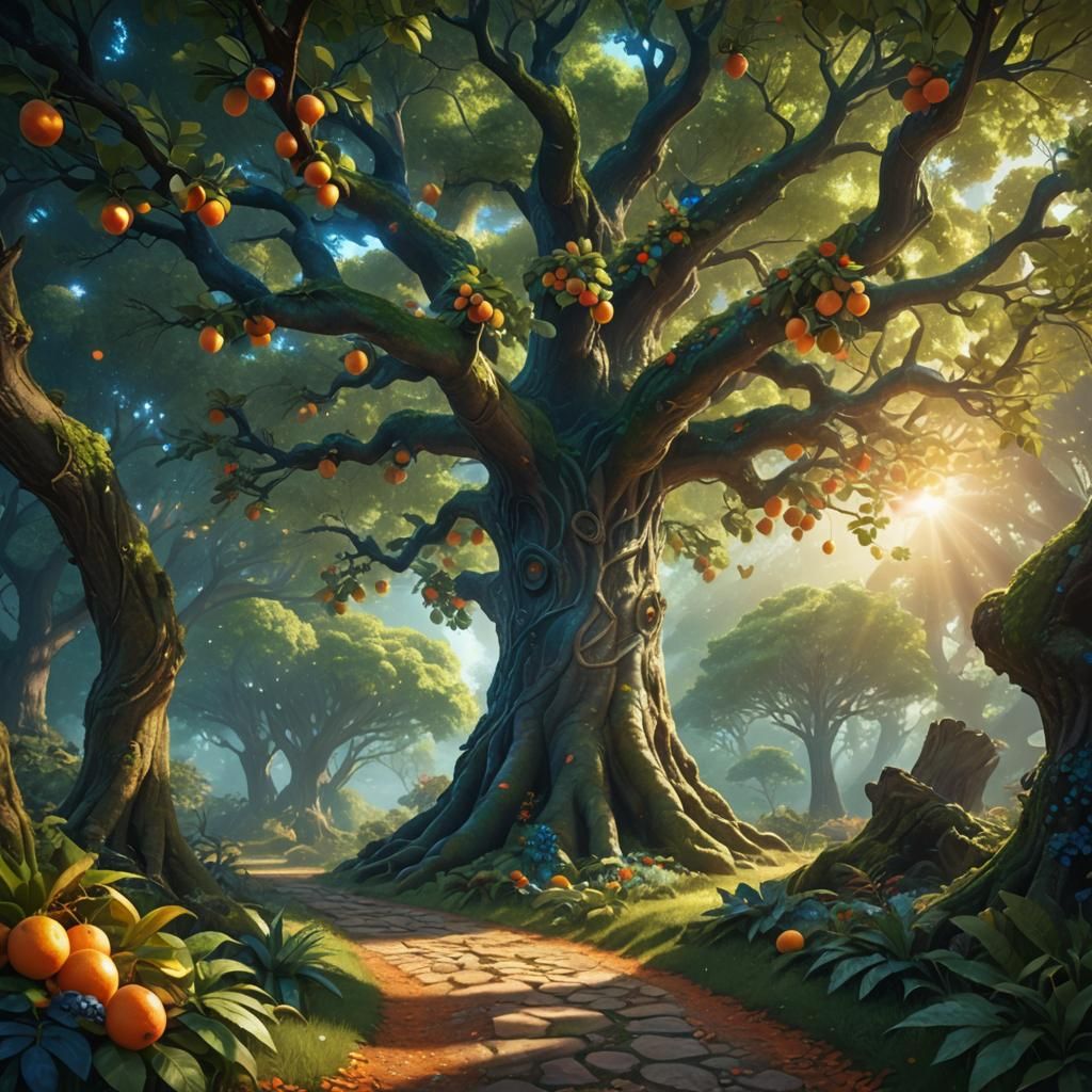 Majestic Shade Tree Over Mystical Forest Pathway