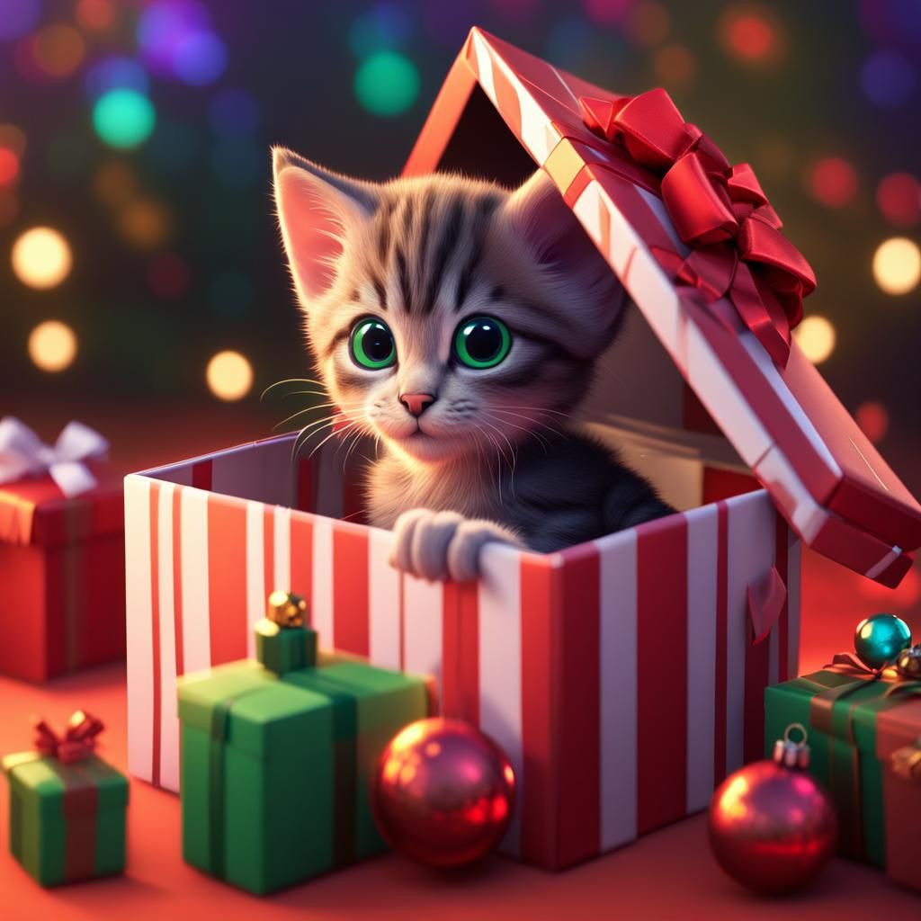 Whimsical Christmas Kitten in Vibrant 3D