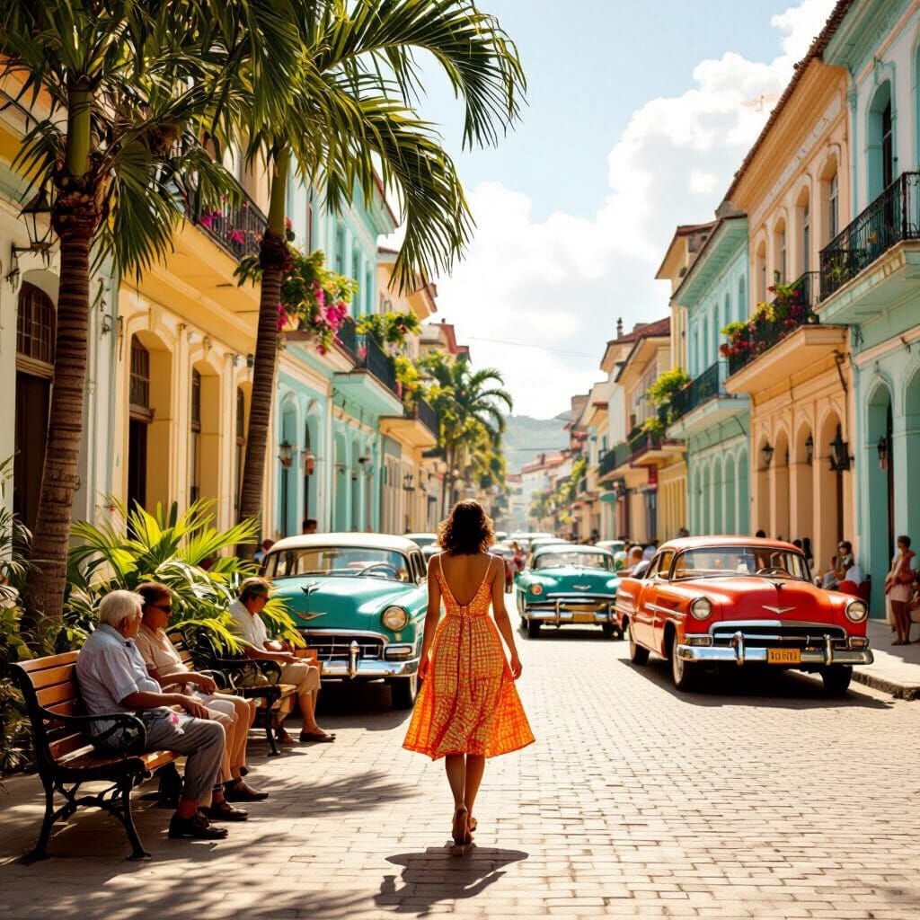 Cuban Town Square in 1950s Style
