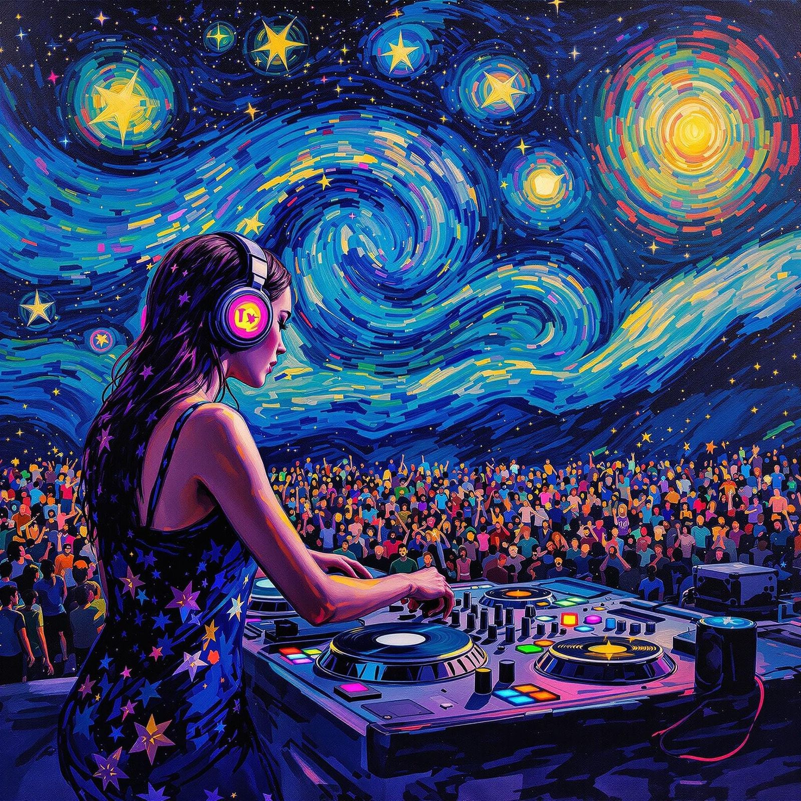 Vibrant Nightclub Scene in Van Gogh's Bold Impressionist Sty...