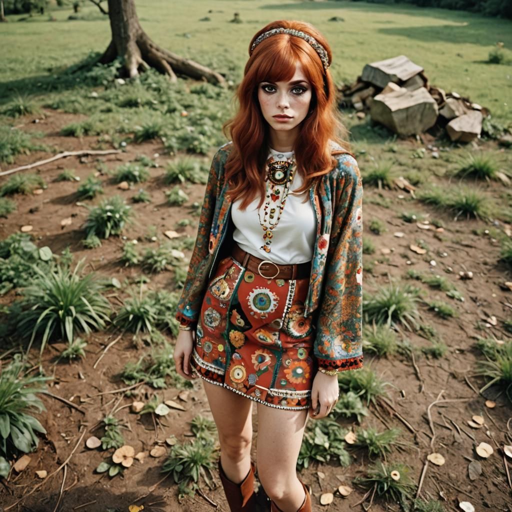 Sixties-Inspired Woman with Floral Crown