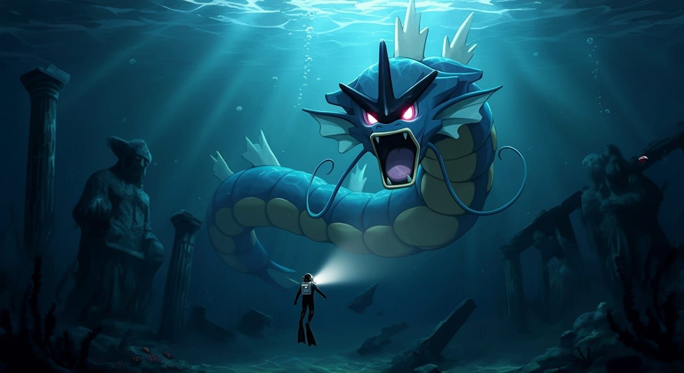 Ancient Gyarados Leviathan God of the Deep in Ocean Abyss
