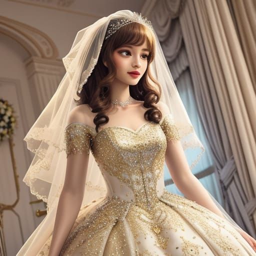 Sparkling Wedding Dress in Soft Golden Light