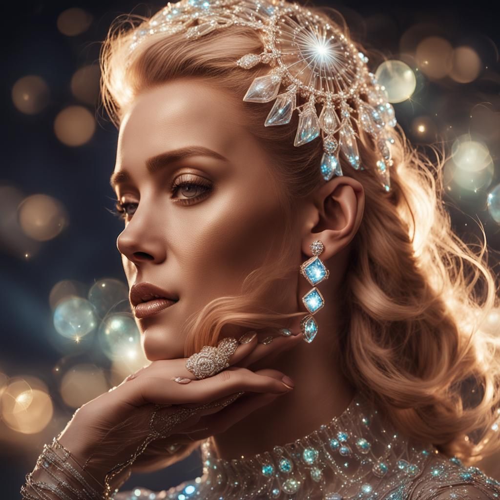 Woman in Glass Dress and Jewelry Portrait