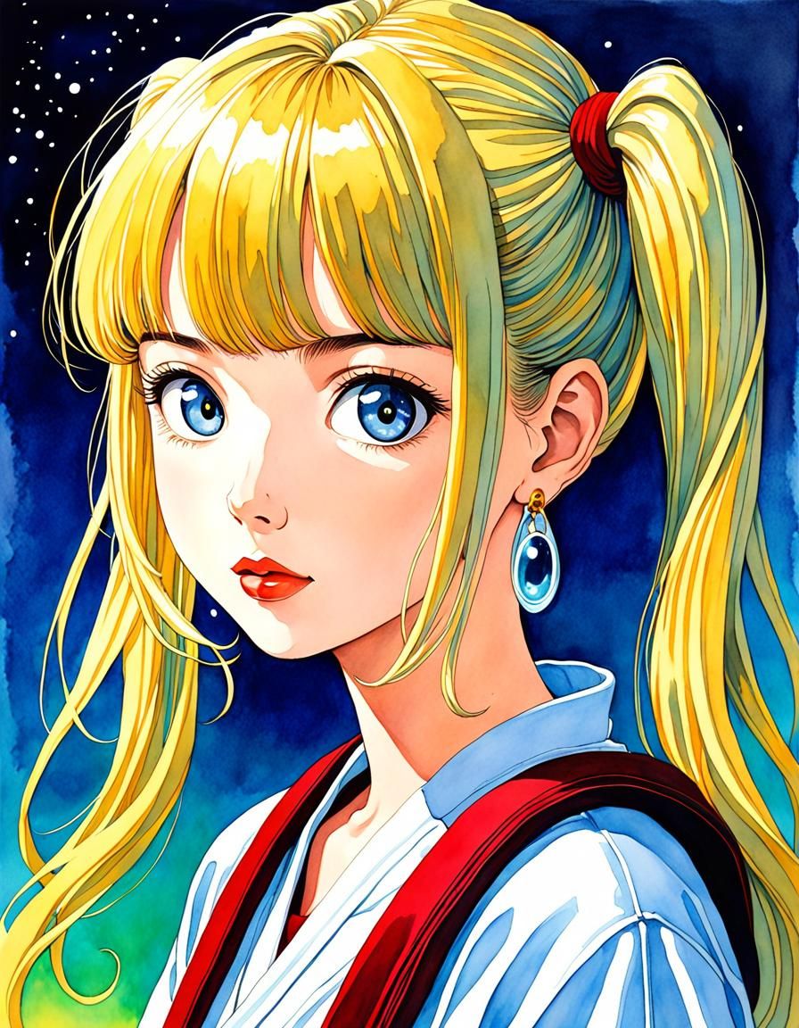 Sailor Moon in Anime Watercolor Style