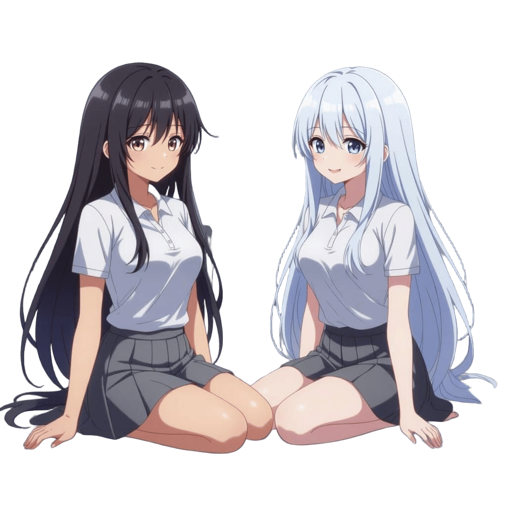 Anime Girl with Bicolor Hair on Mattress