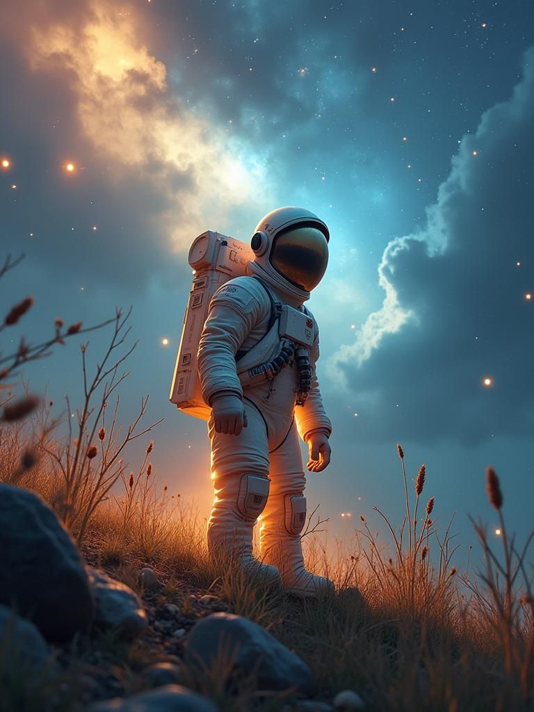 Astronaut on Moon in Surrealist Style