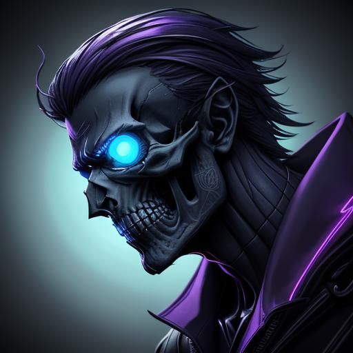 Chrome Skull Lamp with Neon Details in Fantasy Art