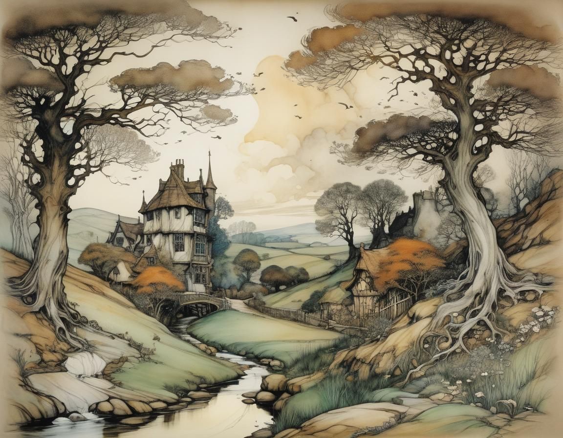 Enchanted Landscape in Fairy-Tale Illustration Style