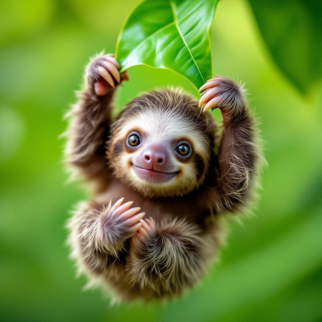 Newborn Sloth Reaches Out in Macro Photo