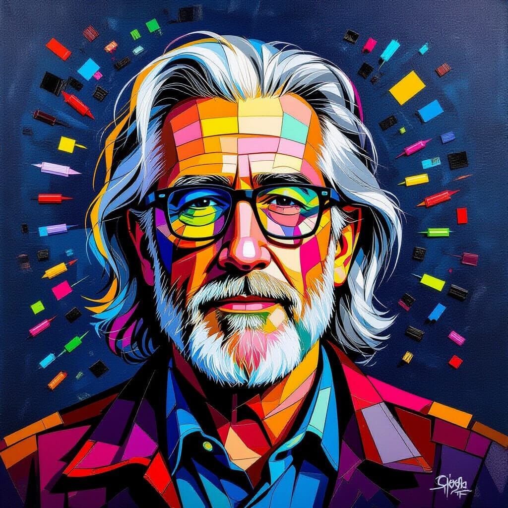 Mosaic Portrait of Man with Glitch Effects