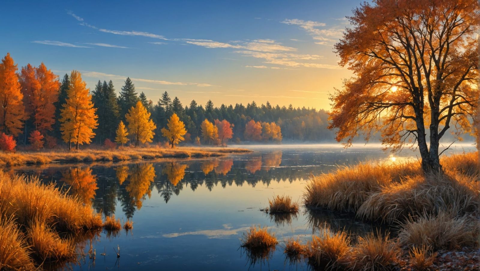 Magical First Frost Autumn Lake Oil Painting