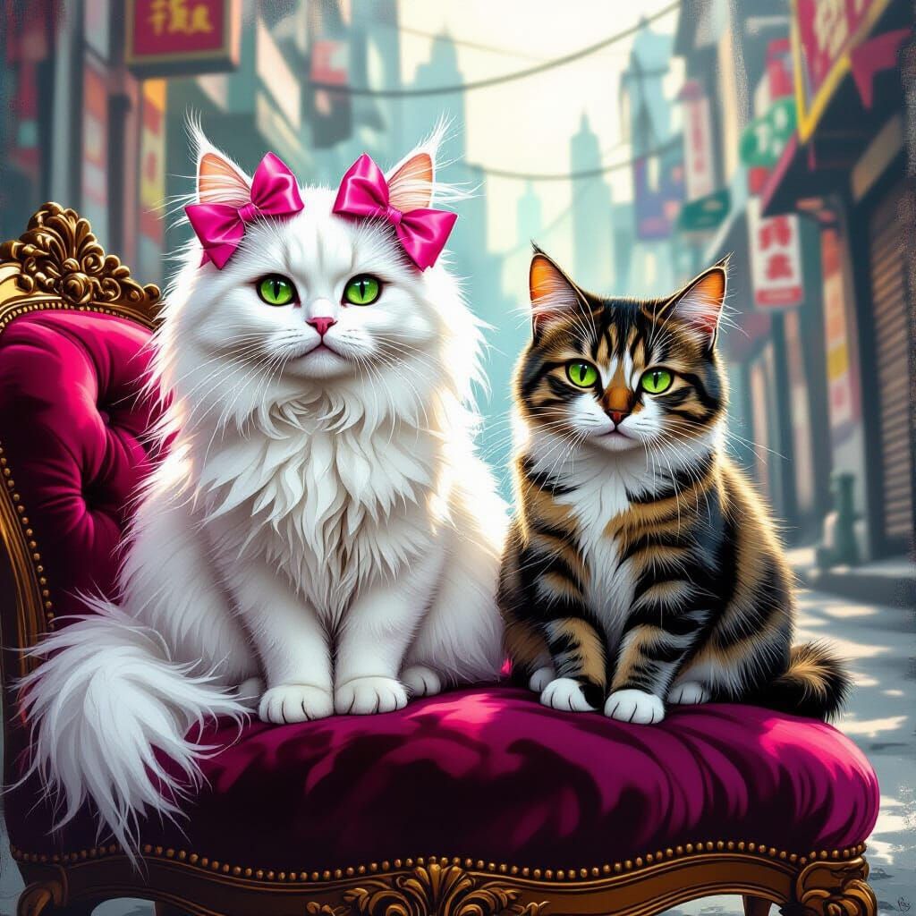 Contrasting Cats: Pampered Fluffy vs. Urban Tabby