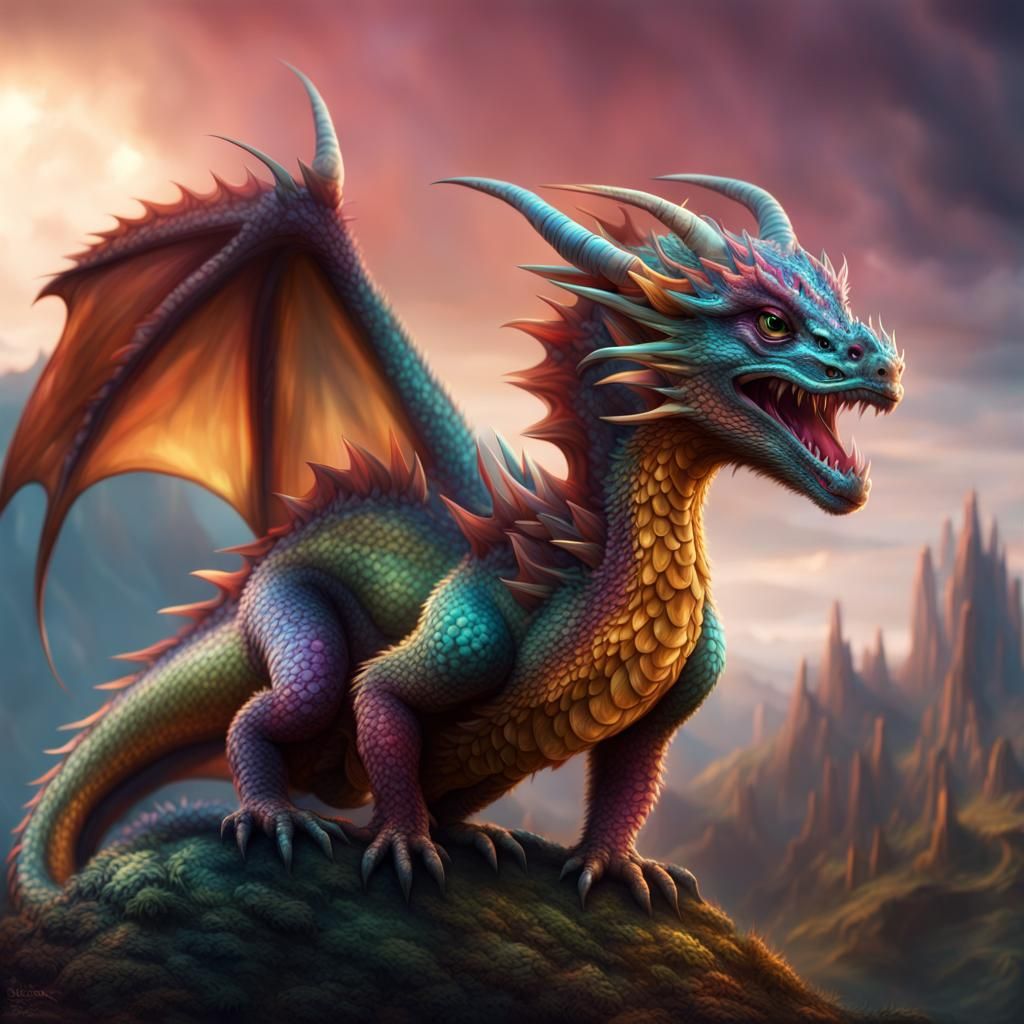 Colorful Baby Dragon in Digital Painting Style