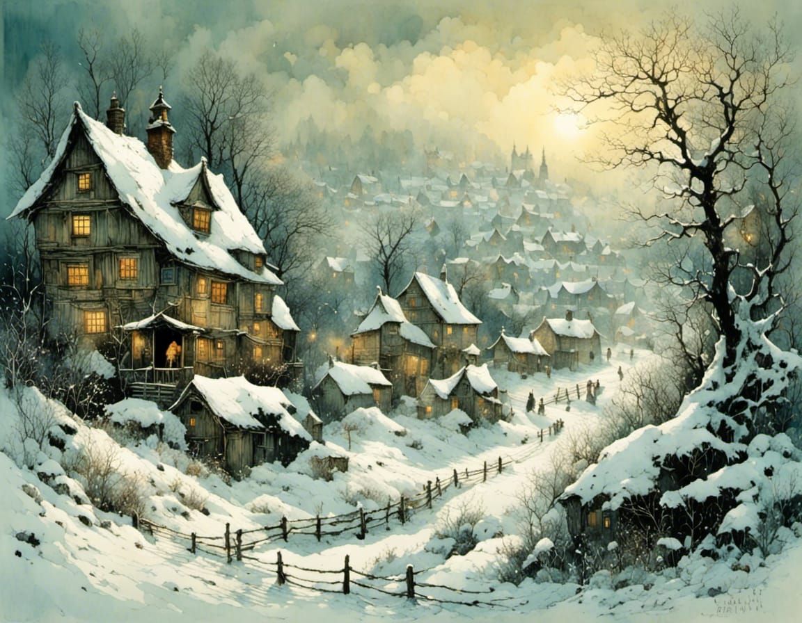 Expressive Winter Landscape with Intricate Details