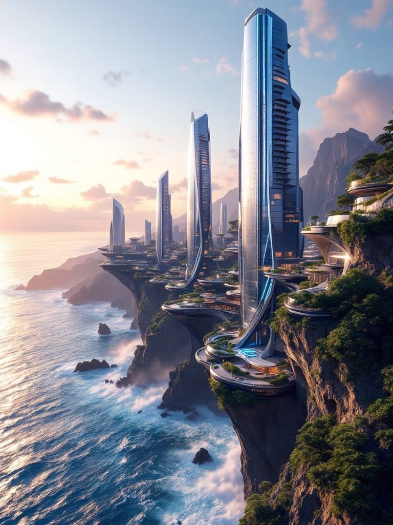 Cyberpunk Cityscape at Golden Hour