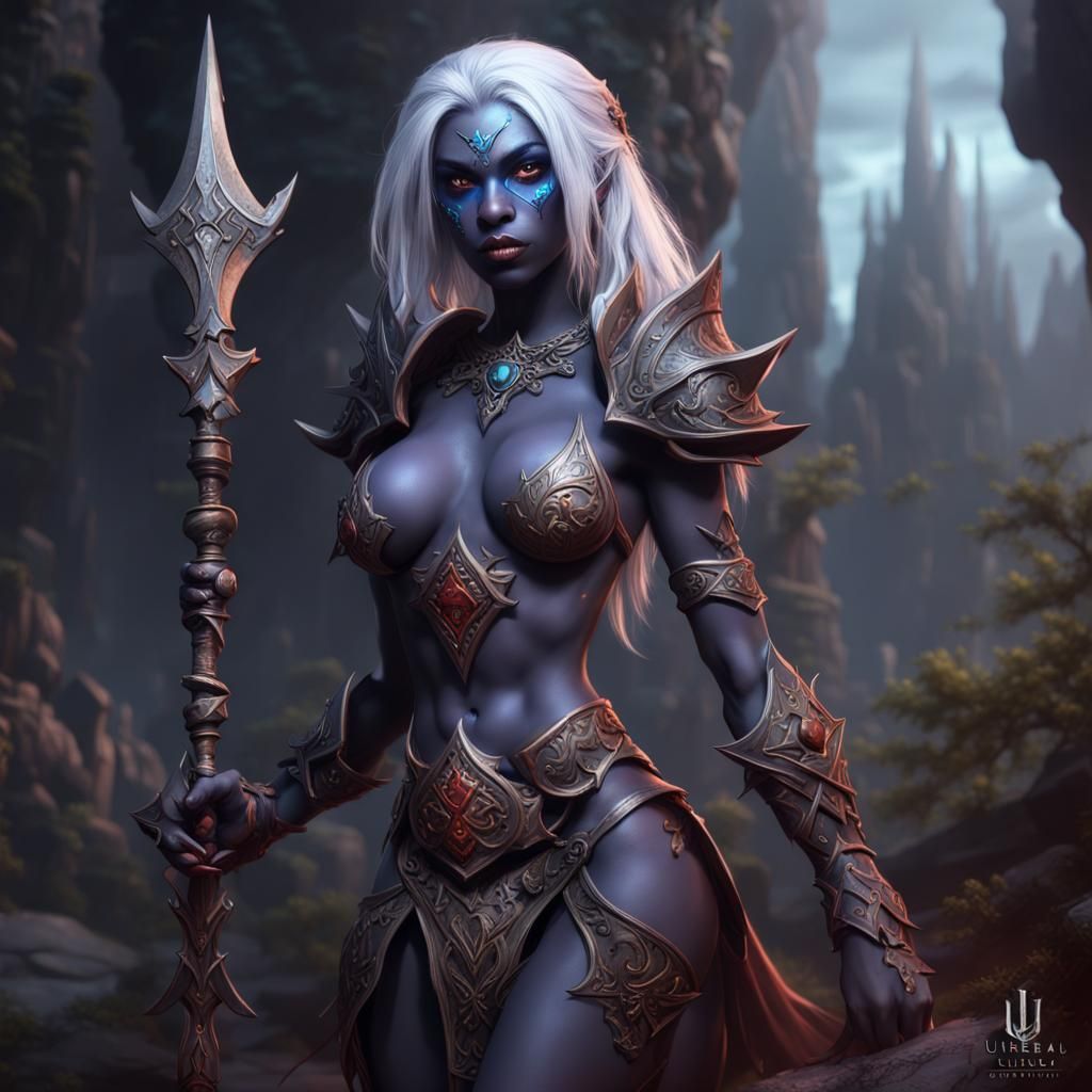 Detailed Drow Cleric Matte Painting in 8K
