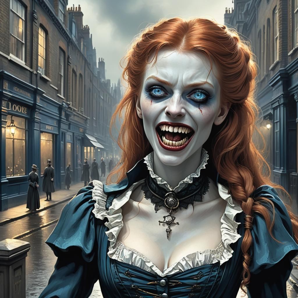 Victorian Vampire on London Streets in Horror Style