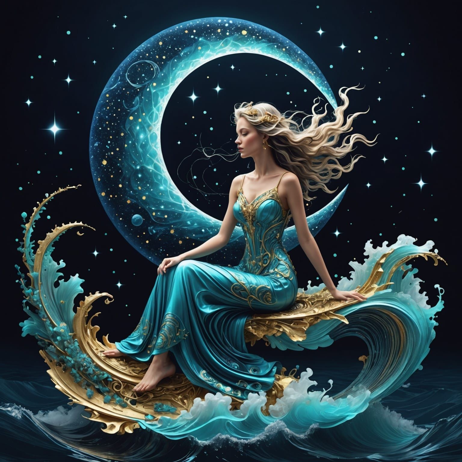 Diana, Moon Goddess in Glitch Art Style