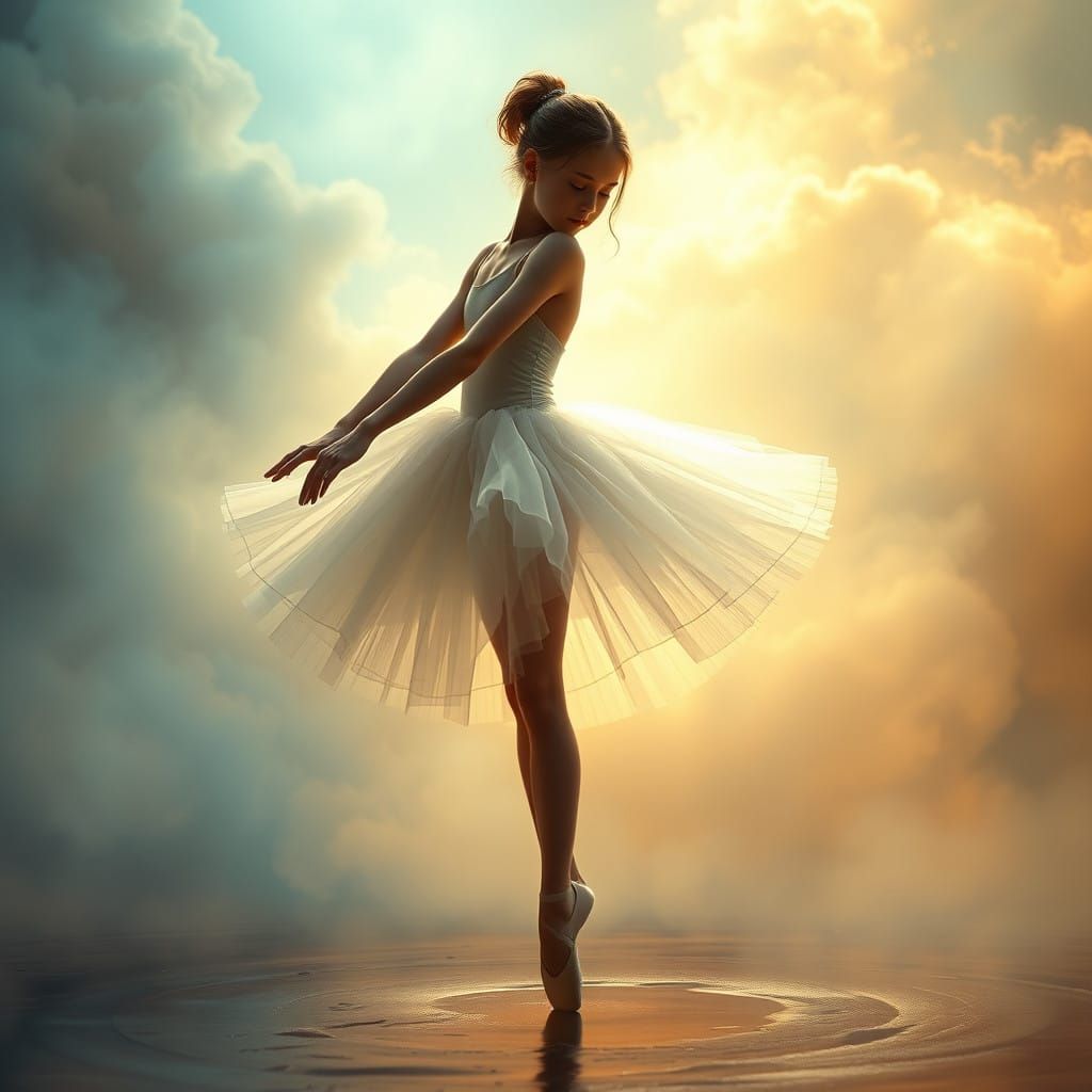 Ethereal Ballet Dancer in Dreamlike Landscape