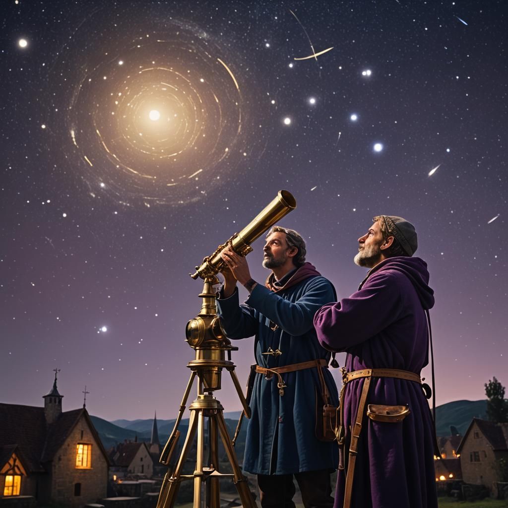 Medieval Astronomer Observing Stars in Dutch Masters Style