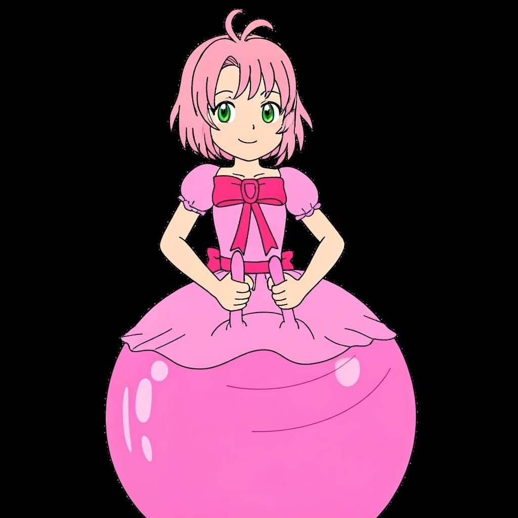 Magical Girl in a Fluffy Pink Ribbon Dress Jumps on a Trampo...