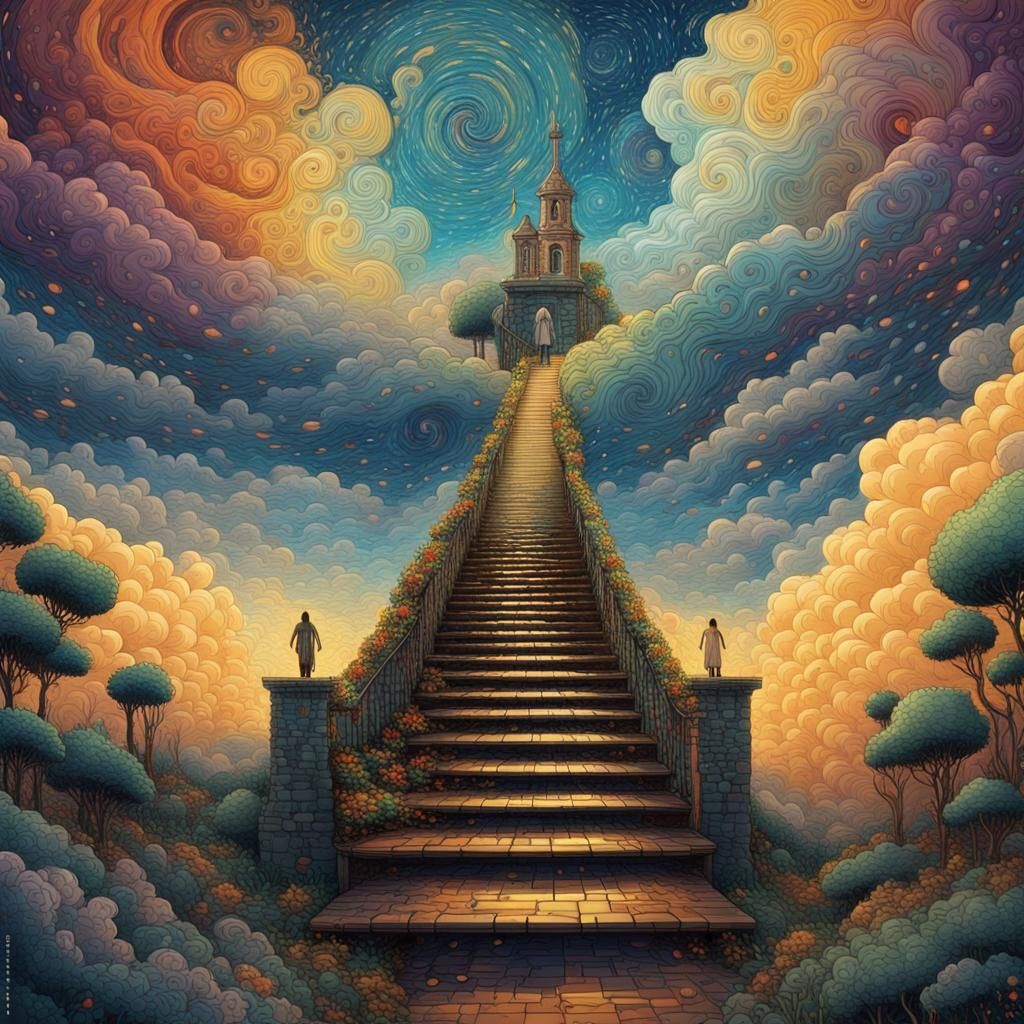 Angelic Stairway to Heaven in Sci-Fi Style