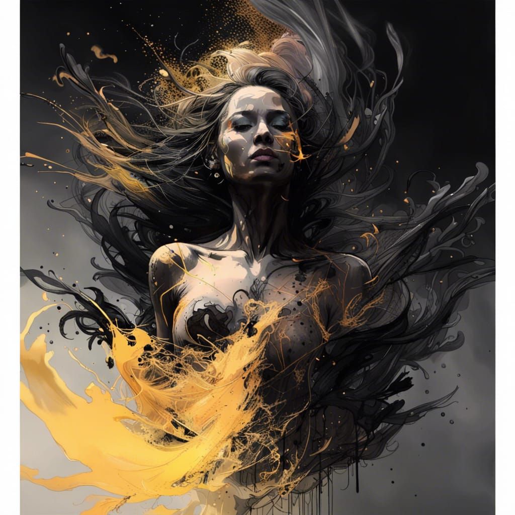 Liquid Ink Raven Dissolving into Smoke, Digital Art