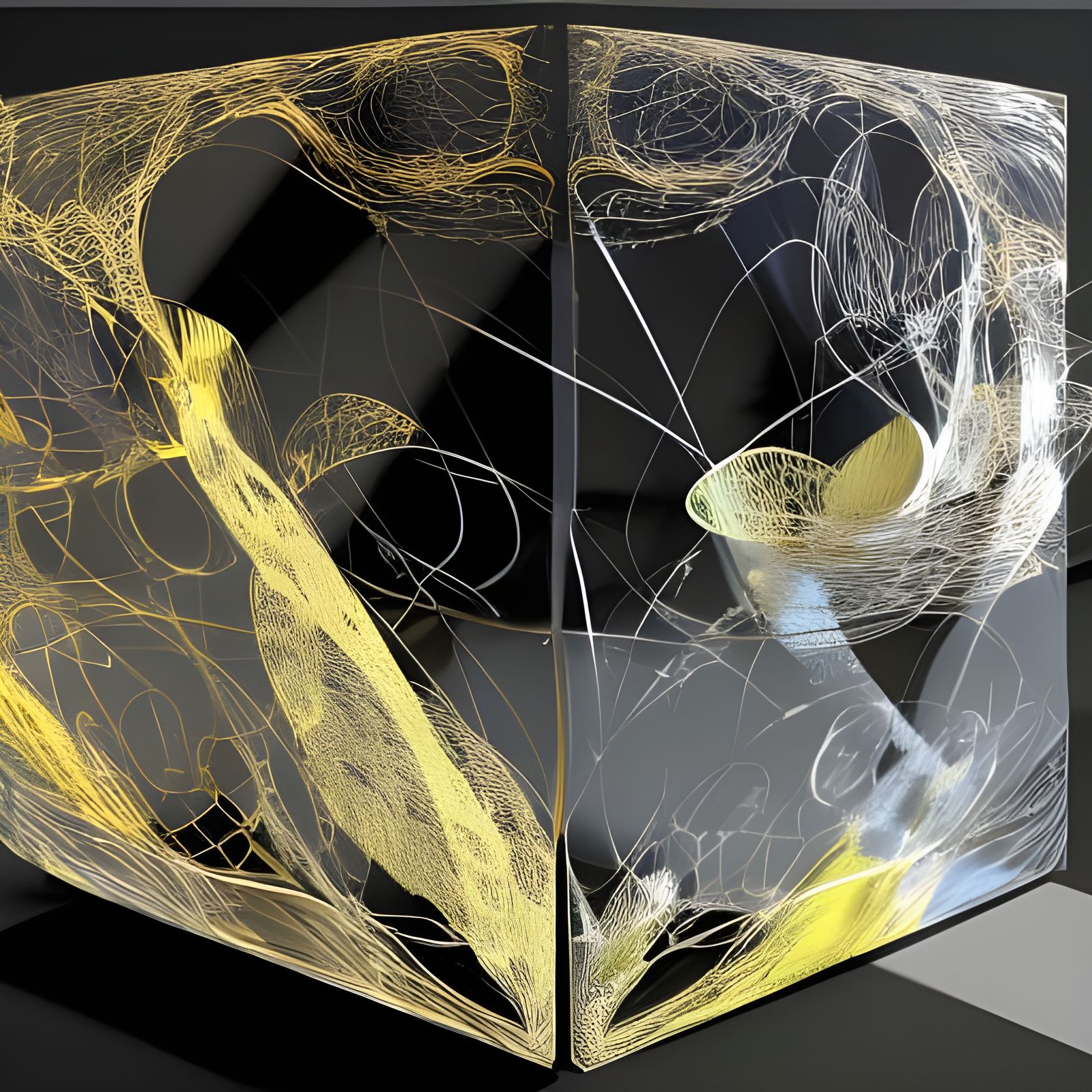 Vivid 3D Abstract Glass and Gold Design