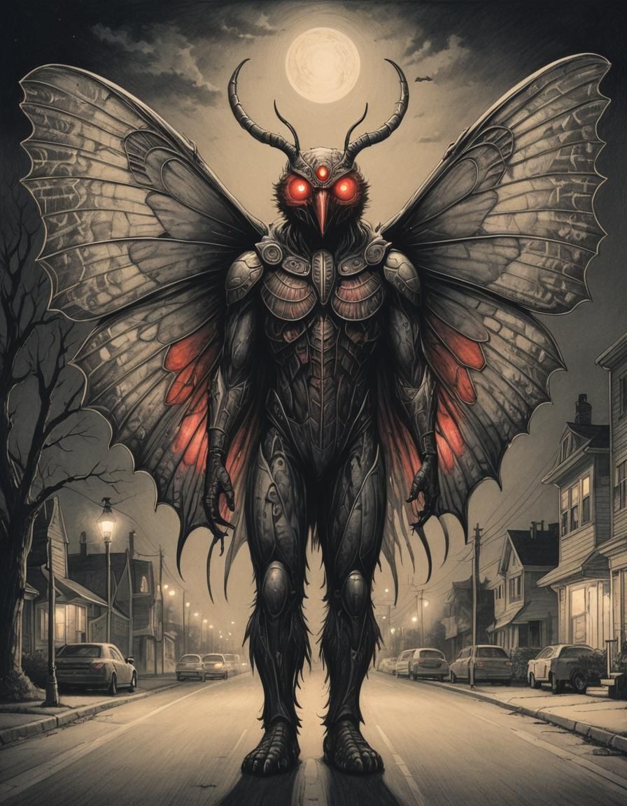 Mothman in the Suburbs: Vintage Pencil Art
