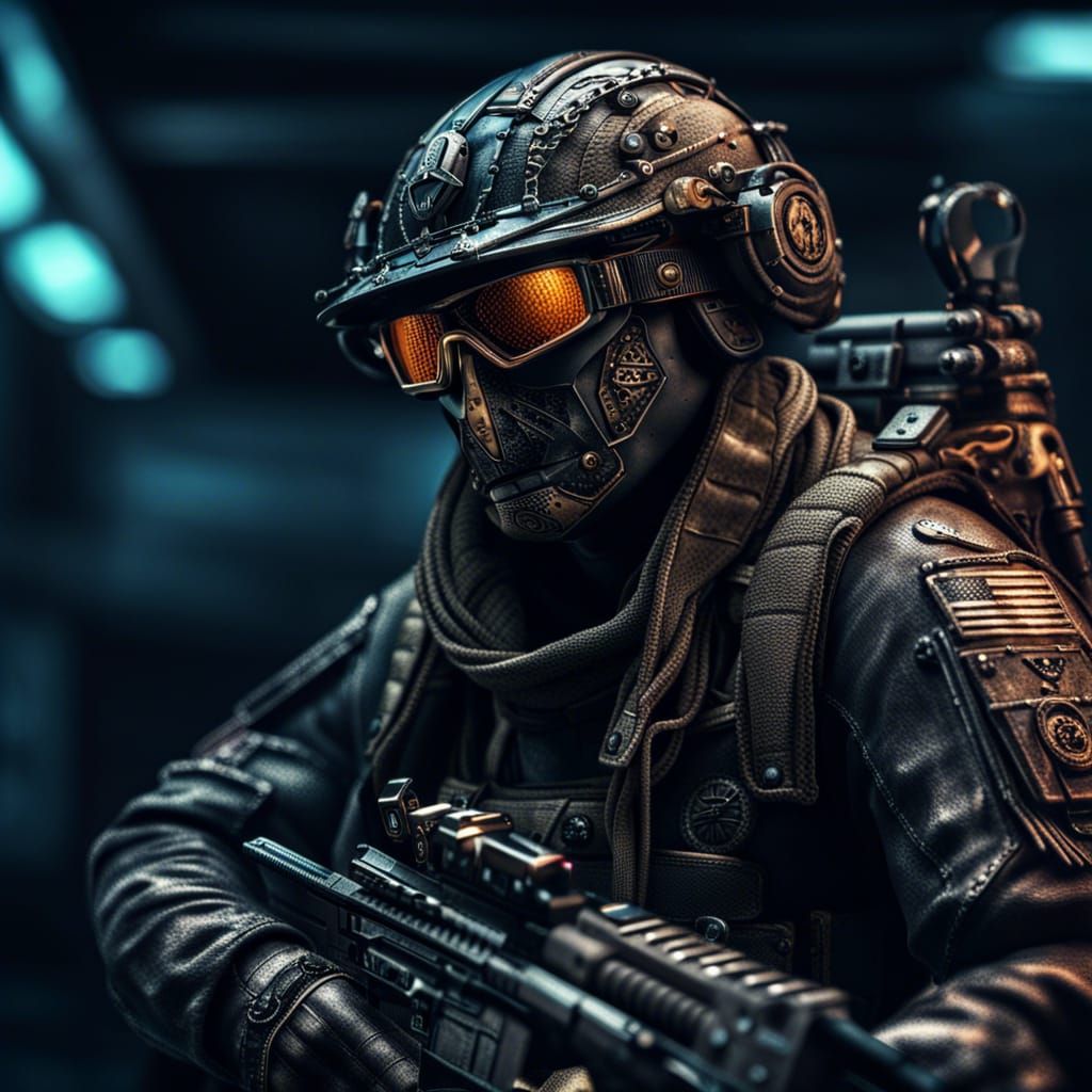 Hyperrealistic Cyberpunk Soldier in Cinematic Lighting