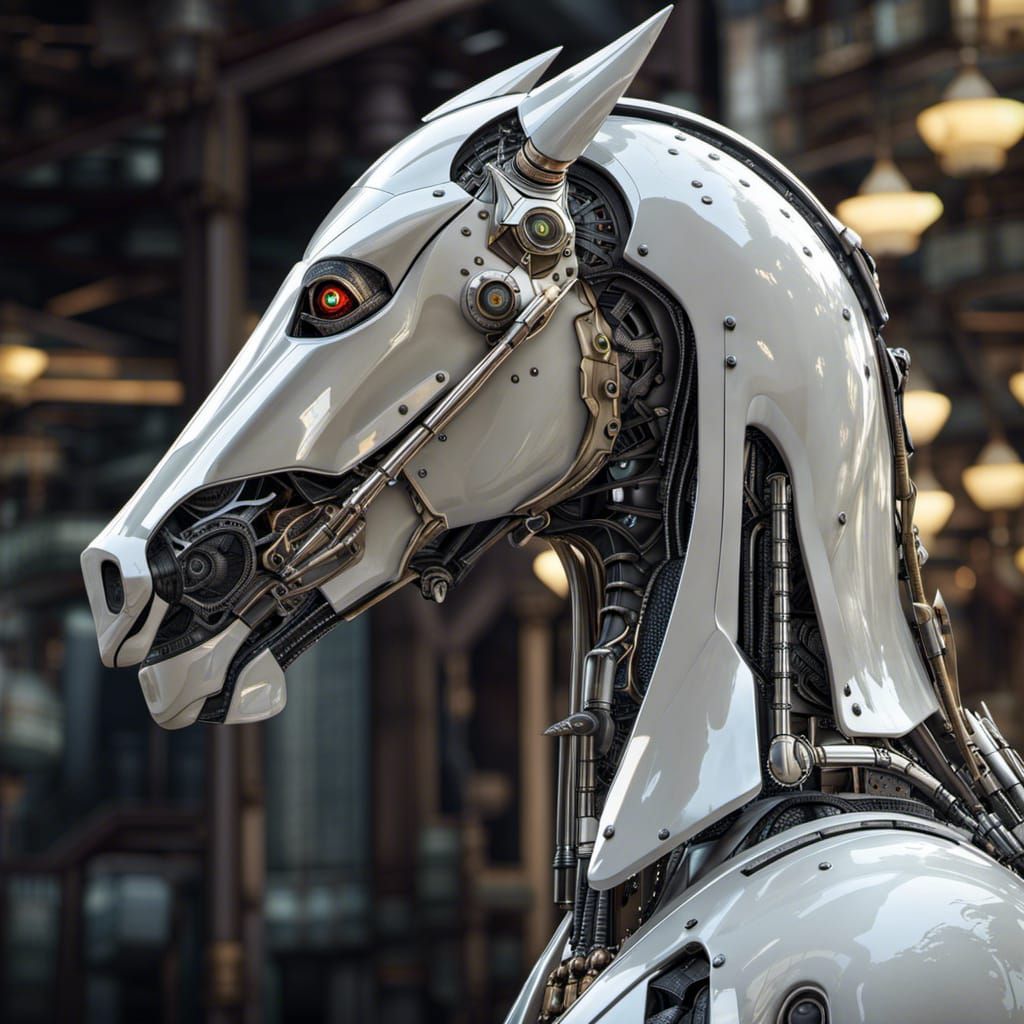 Futuristic Sci-Fi Robot Horse: Intricate Mechanical Fantasy