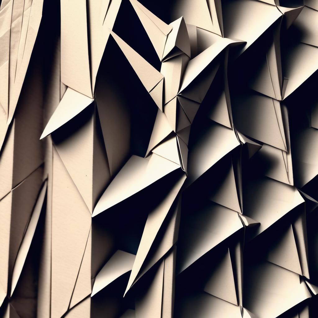 Origami Paper Sculpture in Brutalist Architectural Style