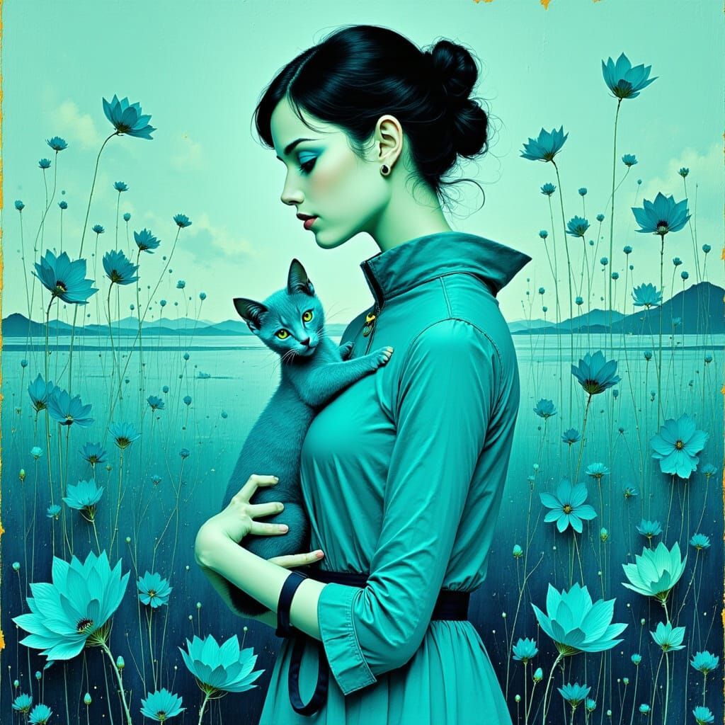 Turquoise Beauty in Textured Oil Painting