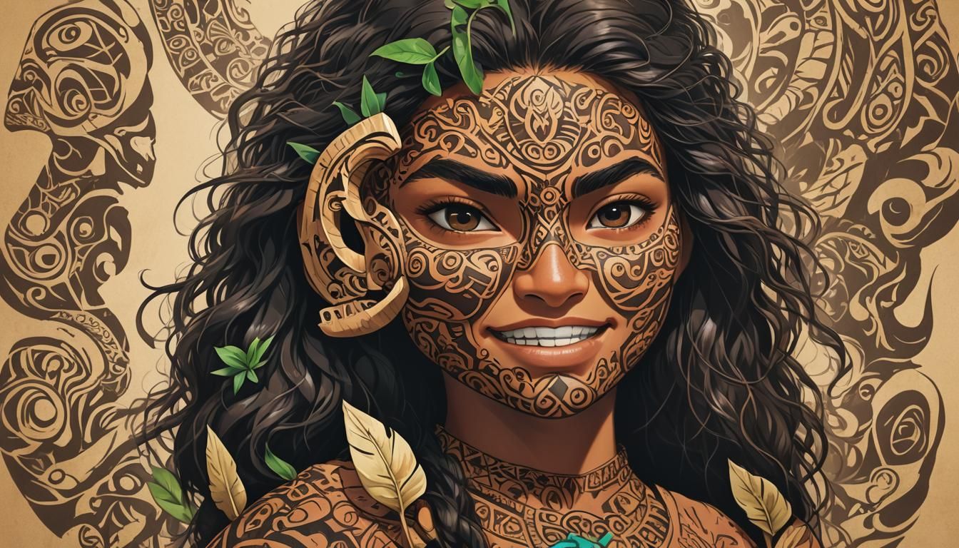 Moana with Mask in Anime Style