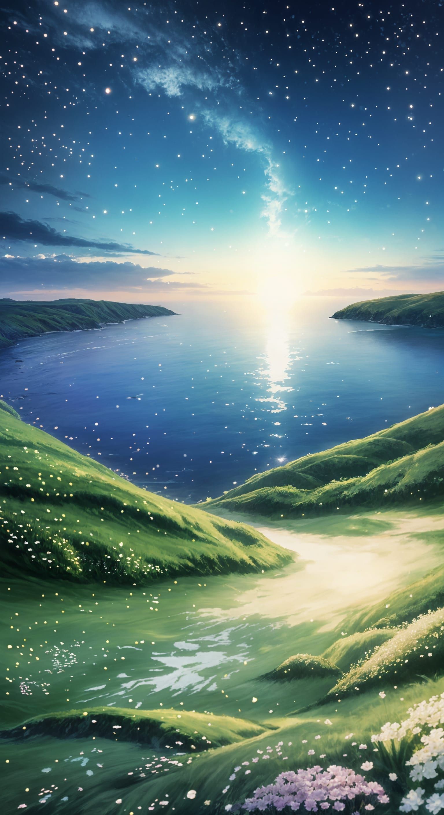 Anime Nature Wallpaper: Sunrise Over Ocean Coast