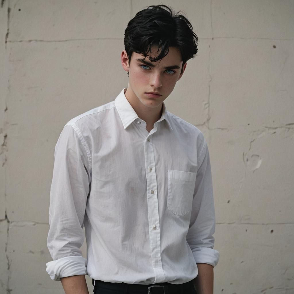 Solemn Teenager Portrait with Blue Eyes