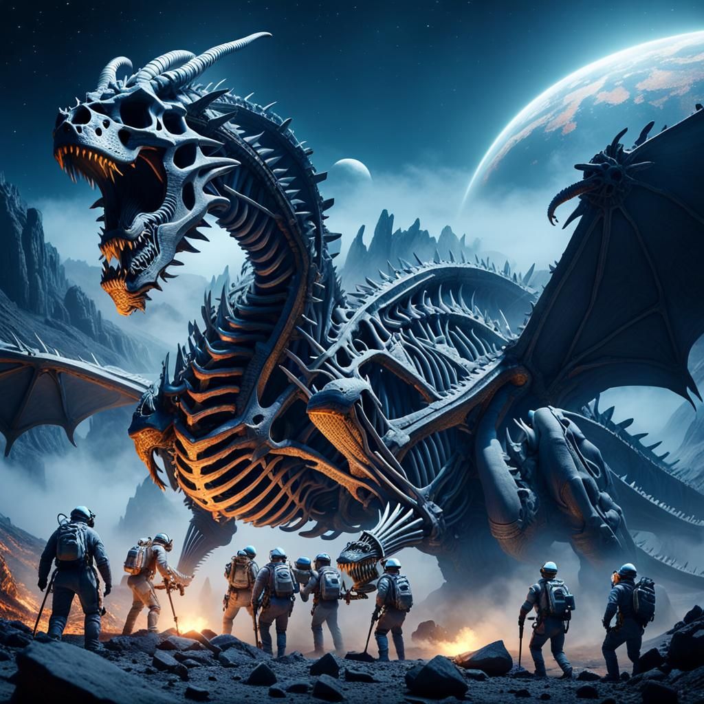 Astronauts Unearth Colossal Dragon Skeleton on Planetoid