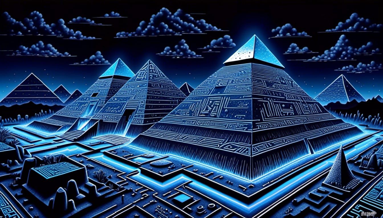 Futuristic Egyptian Pyramids with Circuit Board Design