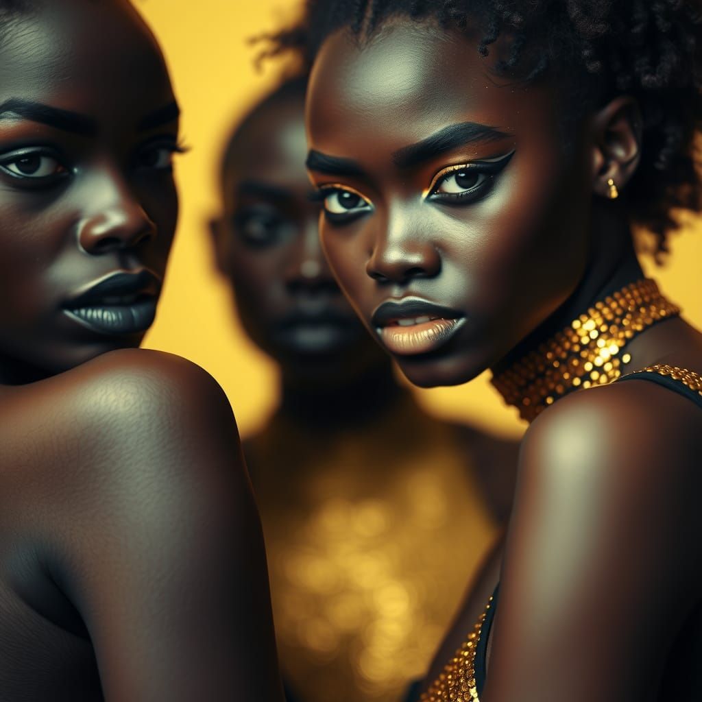 Gold Shimmer Models in Avant-Garde Fashion Photography