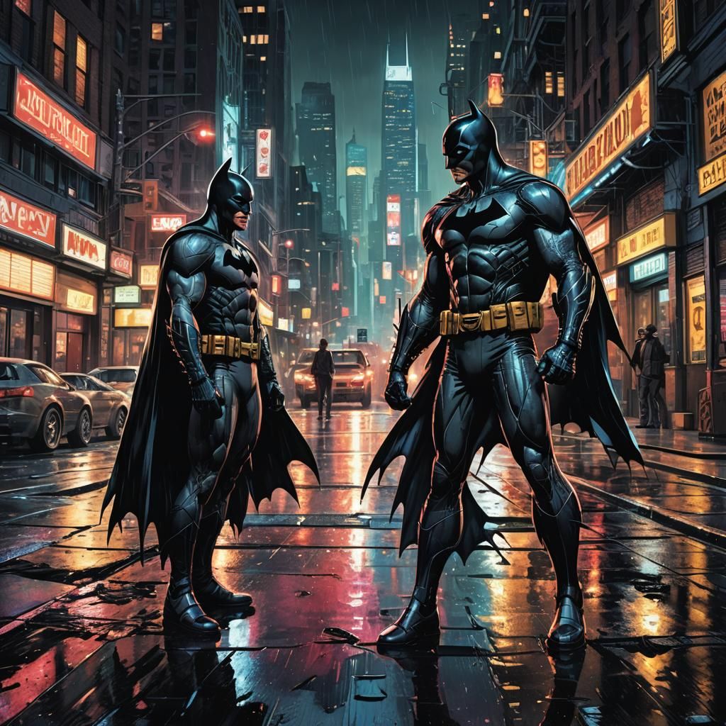 Batman and Spider-Man Comic Book Street Confrontation