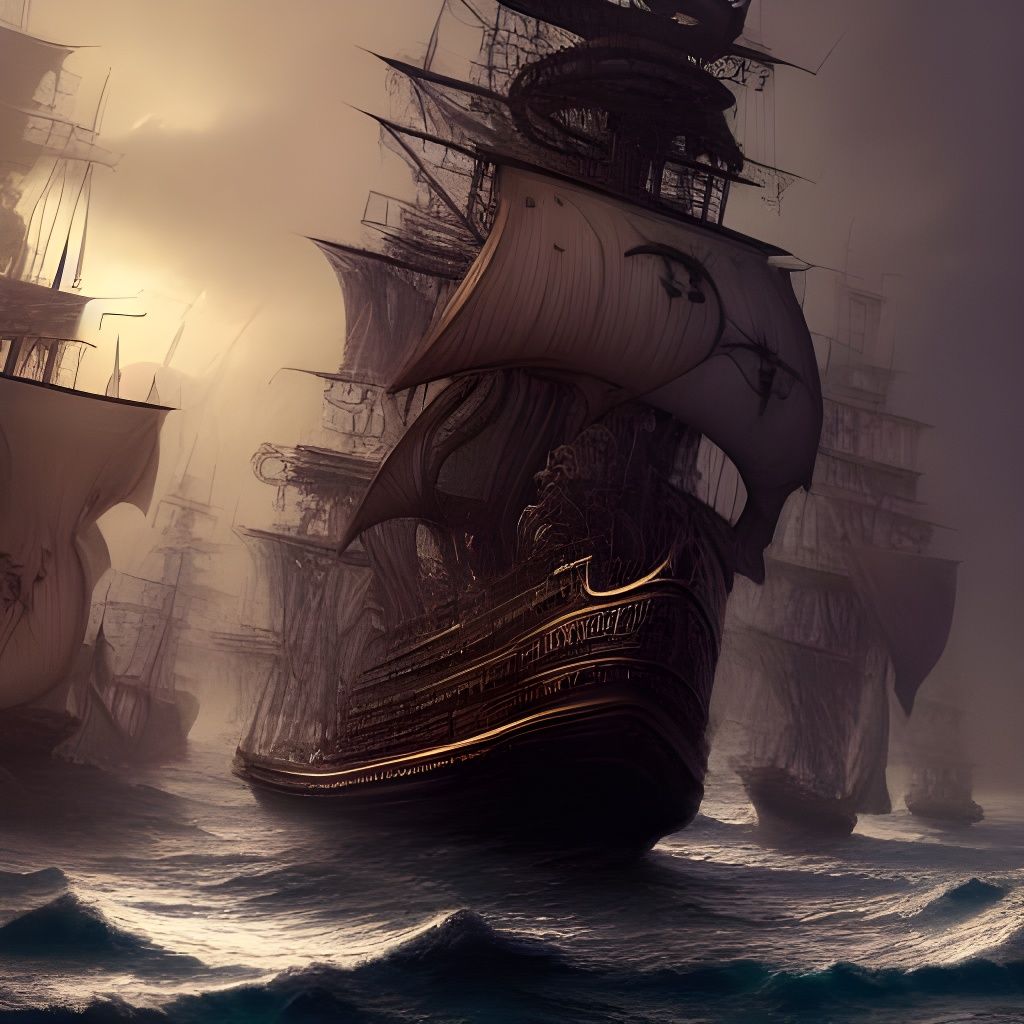 Pirate Ship Invasion in Geometric Renaissance Style