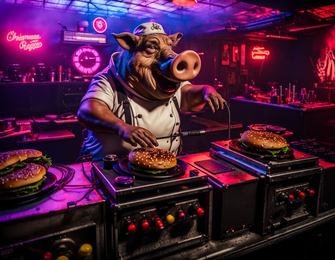 Post-Apocalyptic Boar Chef DJ Spins Burgers