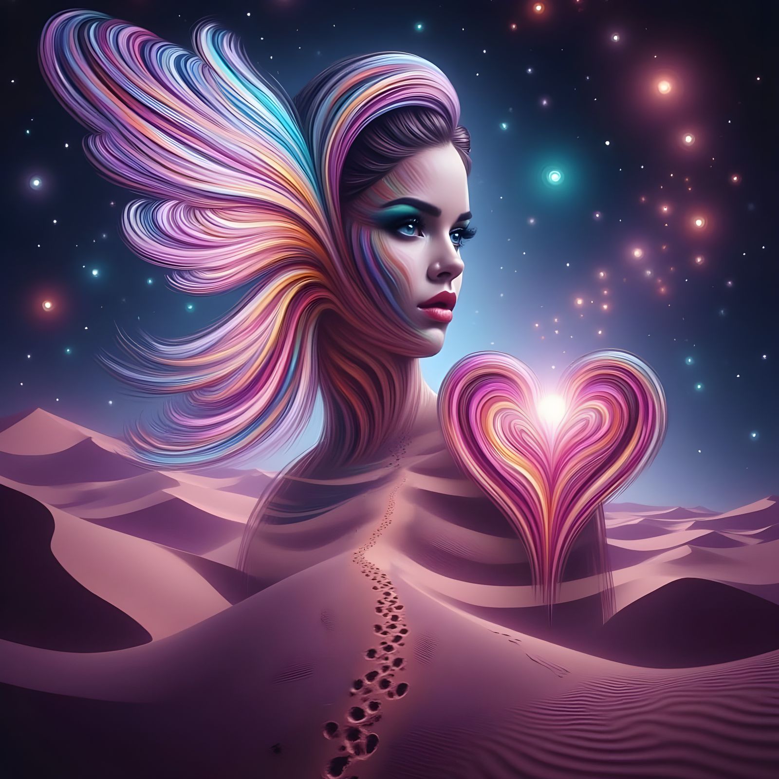 Double Exposure Eyes in Vibrant Desert Landscape