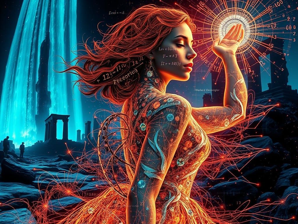 Surreal Math Goddess in a Dreamlike Landscape
