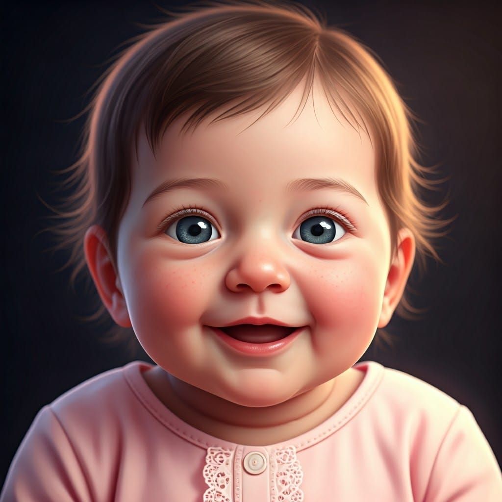 Smiling Newborn Baby Girl in Anime Art Style