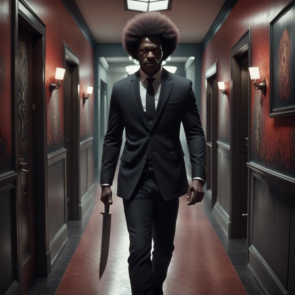 Menacing Man with Knife: Detailed Matte Painting