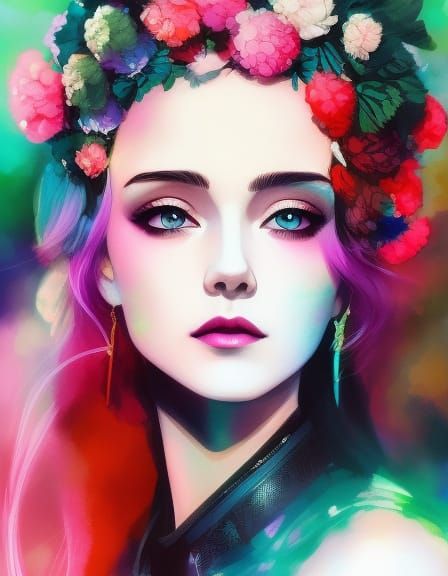 Loki with Carnation Crown in Watercolor Style