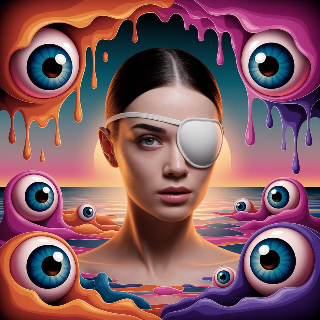 Surrealistic Portrait of a Woman in a Melting Eyeball Seasca...