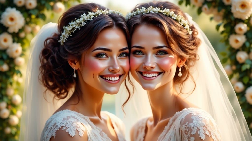 Radiant Lesbian Couple's Wedding Portrait